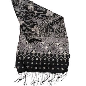 Batik Keris Silk Scarf Black and White